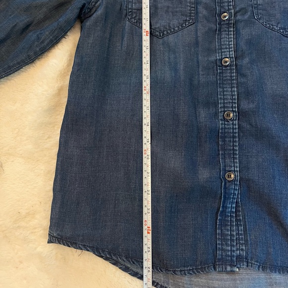 Design By Olivia Chambray Button Down Shirt Tencel Size L Roll Tab Sleeves - Picture 10 of 10